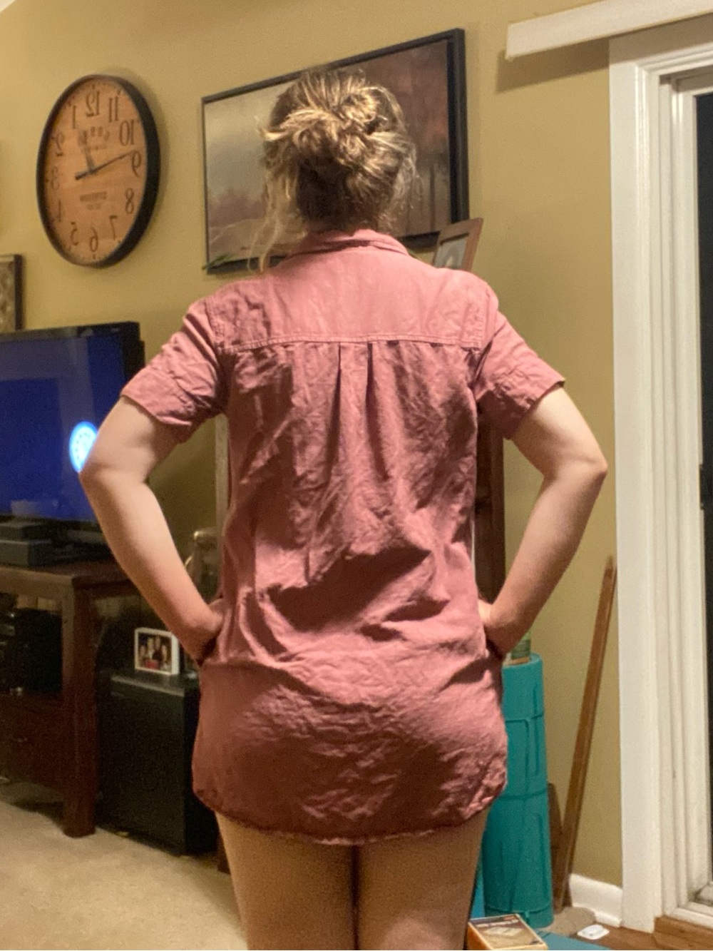 Dusty pink button up linen mini dress shirt dress - Picture 3 of 11